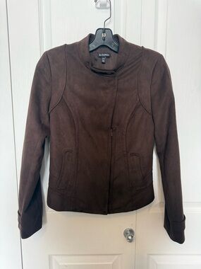 le chateau Brown Suede-Style Zip Front Jacket